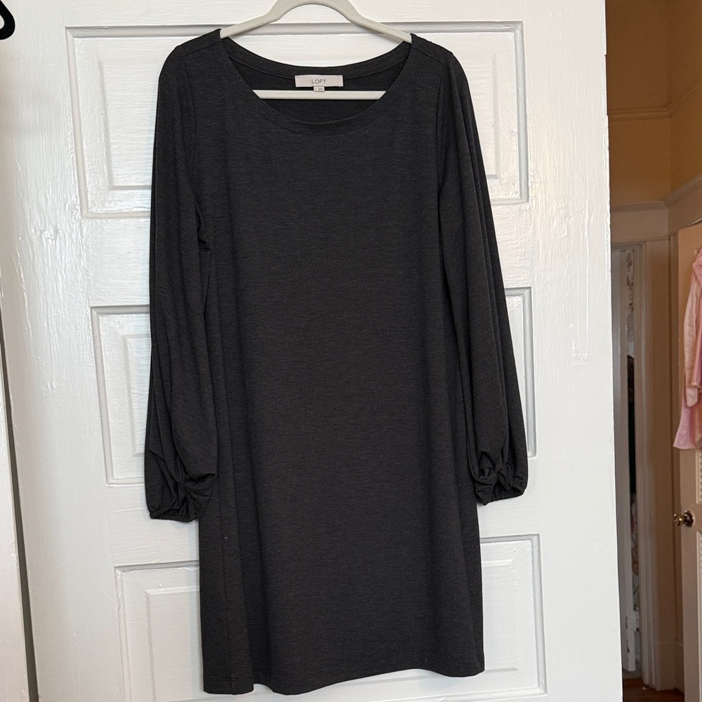 LOFT Dark Charcoal Long-Sleeve Shift Dress